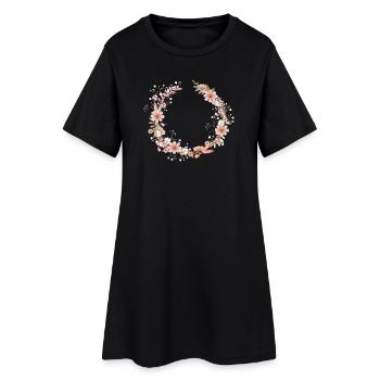 belle illustration de couronne florale cosmea en rose - Robe T-shirt Femme - noir - Devant