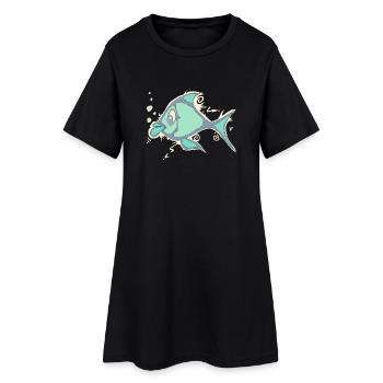 Fisch Linienkunst - Frauen T-Shirt-Kleid - Schwarz - Vorne