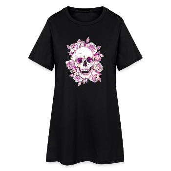 Vivid Skull and Rose Art Design - Women’s T-Shirt Dress - black - Front