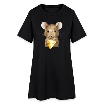 cute mouse enjoys a small piece of cheese - Women’s T-Shirt Dress - black - Front