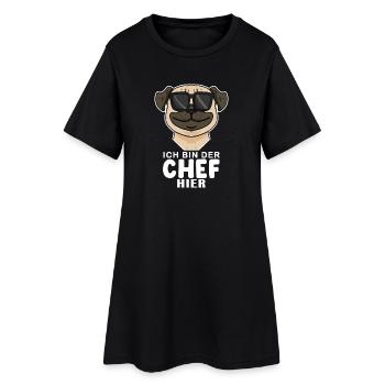 Chef Spruch Anführer Hund Mops Motiv - Frauen T-Shirt-Kleid - Schwarz - Vorne