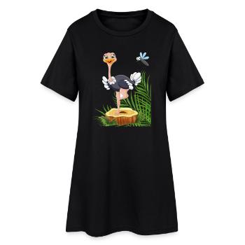 Whimsical Stork with Fly and Nature Elements - Women’s T-Shirt Dress - black - Front