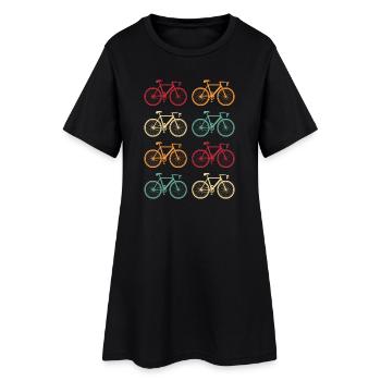 Fahrrad Bunte Fahrräder Retro - Frauen T-Shirt-Kleid - Schwarz - Vorne