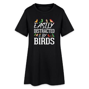 Leicht von Vögeln abgelenkt - Frauen T-Shirt-Kleid - Schwarz - Vorne