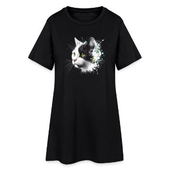Cool cat head with colorful paint splashes - Women’s T-Shirt Dress - black - Front