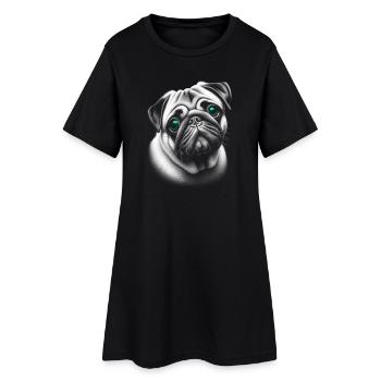 Portrait d’un mignon carlin aux yeux turquoise - Robe T-shirt Femme - noir - Devant