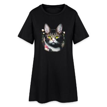 Chat mignon comme portrait avec des fleurs - Robe T-shirt Femme - noir - Devant