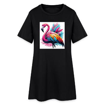 Flamant rose - Robe T-shirt Femme - noir - Devant