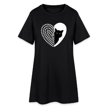 Chat noir à motif floral - Robe T-shirt Femme - noir - Devant
