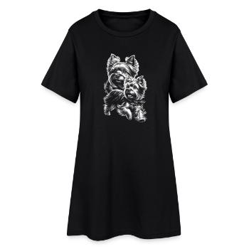 Süßer Yorkshire Terrier als Porträt - Frauen T-Shirt-Kleid - Schwarz - Vorne