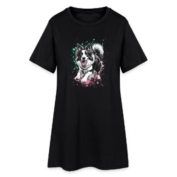 Border Collie amusant avec des touches de couleur colorées - Robe T-shirt Femme - noir - Devant