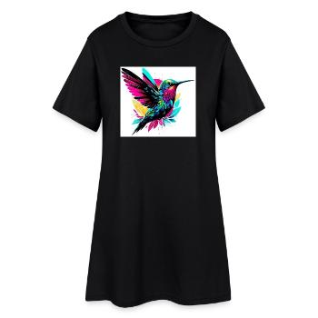 Kolibri - Frauen T-Shirt-Kleid - Schwarz - Vorne