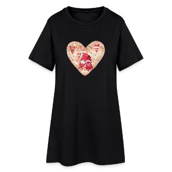 Verliebte Gartenzwerge Herz Design - Frauen T-Shirt-Kleid - Schwarz - Vorne