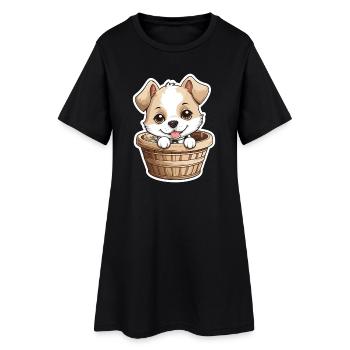 Chien mignon dans un panier pour chien - Robe T-shirt Femme - noir - Devant