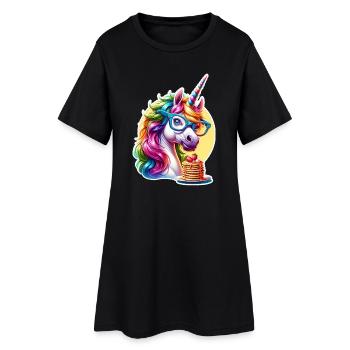 Licorne arc-en-ciel avec lunettes - Robe T-shirt Femme - noir - Devant
