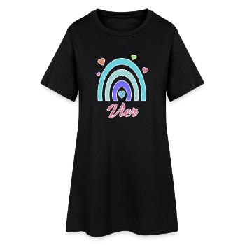 4. Geburtstag Regenbogen Vintage - Frauen T-Shirt-Kleid - Schwarz - Vorne