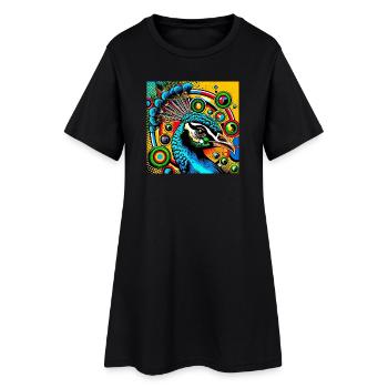 Pfau Pop Art - Frauen T-Shirt-Kleid - Schwarz - Vorne