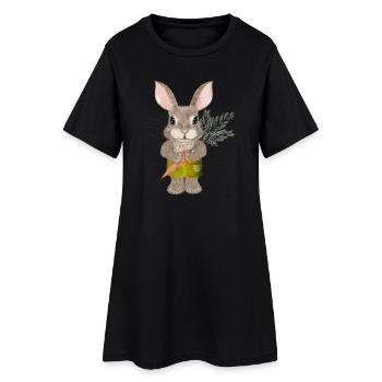 cute rabbit with carrot and shorts - Women’s T-Shirt Dress - black - Front