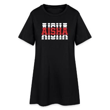 Aisha T-Shirt T-Shirt mit gestapeltem Text Geschenkidee - Frauen T-Shirt-Kleid - Schwarz - Vorne