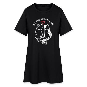 Katzen - Alles, was du brauchst, ist Liebe - Frauen T-Shirt-Kleid - Schwarz - Vorne