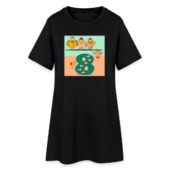 Zahl Acht - Hühner - Frauen T-Shirt-Kleid - Schwarz - Vorne