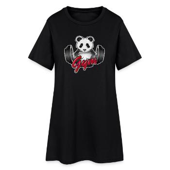 Bodybuilder Panda Bär mit Langhantel im Gym - Frauen T-Shirt-Kleid - Schwarz - Vorne