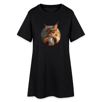 Illustration de Chat avec sa tasse de café - Robe T-shirt Femme - noir - Devant