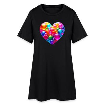 Buntes Herz - Frauen T-Shirt-Kleid - Schwarz - Vorne
