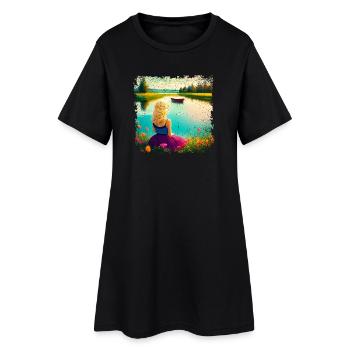 Woman sitting by the lake - vintage look - Women’s T-Shirt Dress - black - Front