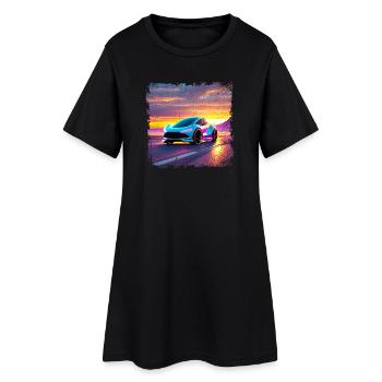 futuristisches Auto in Sonnenuntergangsfarben - Frauen T-Shirt-Kleid - Schwarz - Vorne
