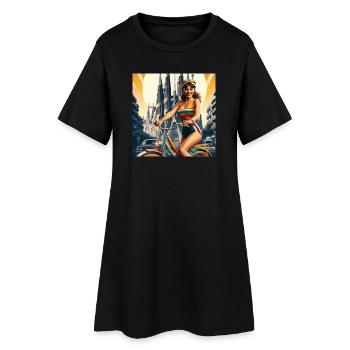 Barcelone rétro : Belle fille à vélo - Robe T-shirt Femme - noir - Devant