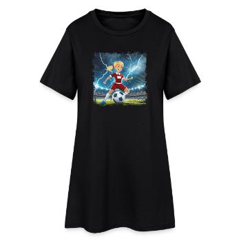 Stade de personnage de dessin animé de footballeuse avec des éclairs - Robe T-shirt Femme - noir - Devant