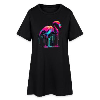 Flamant rose - Robe T-shirt Femme - noir - Devant