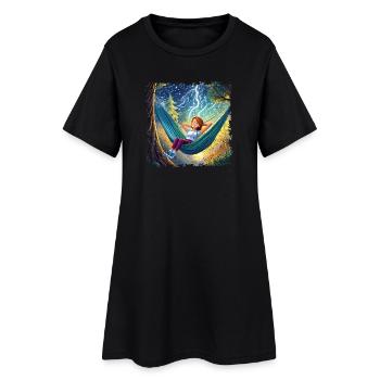 Girl on hammock, chilling, with flashes - Women’s T-Shirt Dress - black - Front