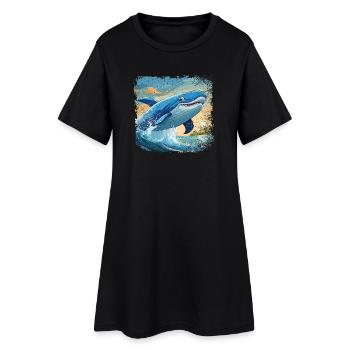 Blauwal springt aus dem Wasser und lächelt - Frauen T-Shirt-Kleid - Schwarz - Vorne