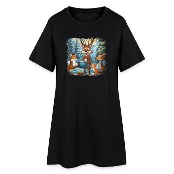 Forest animals watch TV - Women’s T-Shirt Dress - black - Front