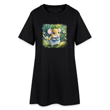Mignon bébé souris jouant joyeusement dans le jardin - Robe T-shirt Femme - noir - Devant