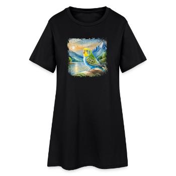 young budgie in children's book style, watercolor - Women’s T-Shirt Dress - black - Front