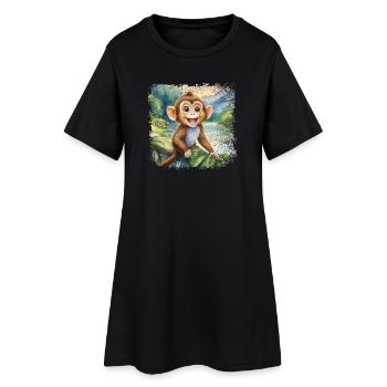 Mignon jeune singe, joyeux au bord de la rivière - Robe T-shirt Femme - noir - Devant