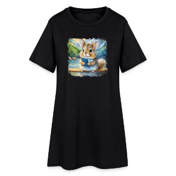 Mignon jeune chinchilla à l’aide d’un téléphone portable - Robe T-shirt Femme - noir - Devant