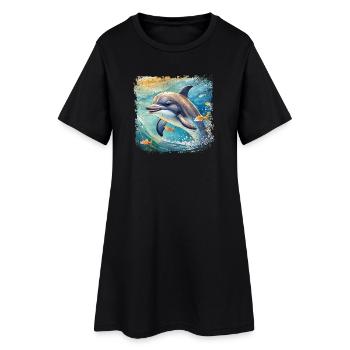 Niedlicher junger Delfin im Kinderbuchstil - Frauen T-Shirt-Kleid - Schwarz - Vorne