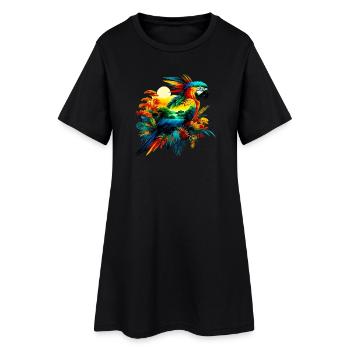 Papagei - Frauen T-Shirt-Kleid - Schwarz - Vorne