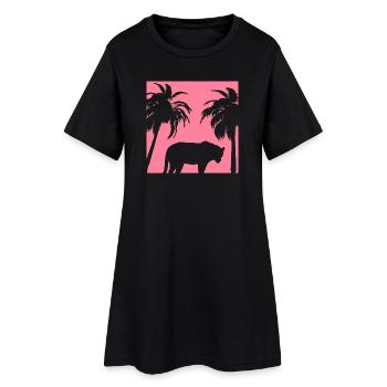 Weiße Katze unter den Palmen - Frauen T-Shirt-Kleid - Schwarz - Vorne