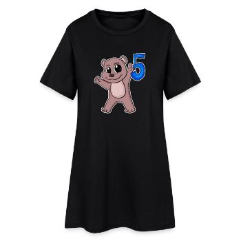 5th Birthday Motif Bear - Five Years Old - Women’s T-Shirt Dress - black - Front