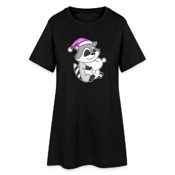 Raccoon Tired Sleeping Sleeping Girl - Women’s T-Shirt Dress - black - Front