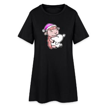 Mouton Fatigué Dormir Fille Endormie - Robe T-shirt Femme - noir - Devant