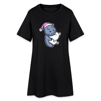 Hippopotame Fatigué Endormi Fille Endormie - Robe T-shirt Femme - noir - Devant
