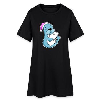 Lion de mer fatigué endormi fille endormie - Robe T-shirt Femme - noir - Devant