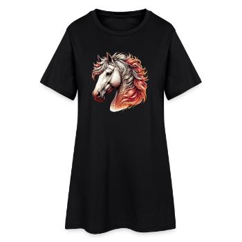 Pferd - Frauen T-Shirt-Kleid - Schwarz - Vorne