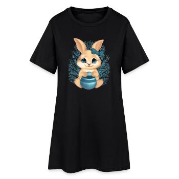 Un lapin mignon avec des fleurs – Illustration calme - Robe T-shirt Femme - noir - Devant